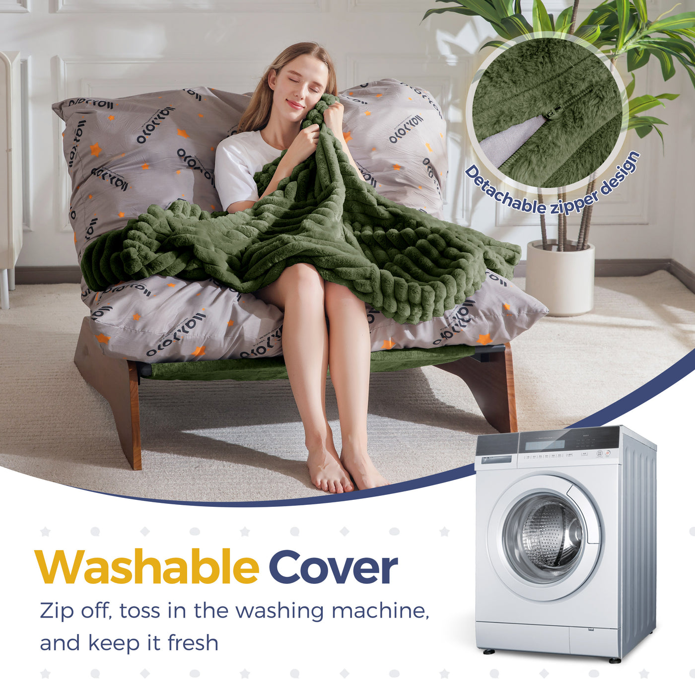 MAXYOYO Adjustable Living Room Chair, 3-Position Bean Bag Chair with Removable Cover, Upholstered Accent Chair with Frame, Soft Reclining Lounge for Bedroom, Apartment, Office