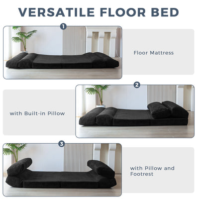 MAXYOYO Bean Bag Folding Sofa Bed, Corduroy Extra-Wide Foldable Floor Mattress, Black