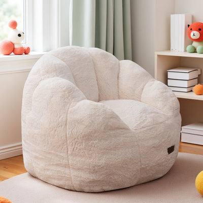 MAXYOYO Kids Bean Bag Chair, Floral Shaped Bean Bag Sofa, Plush Faux Fur Toddler Couch with Petal Backrest for Boys Girls, Stuffed Cozy Sofa for Nursery, Bedroom, Beige