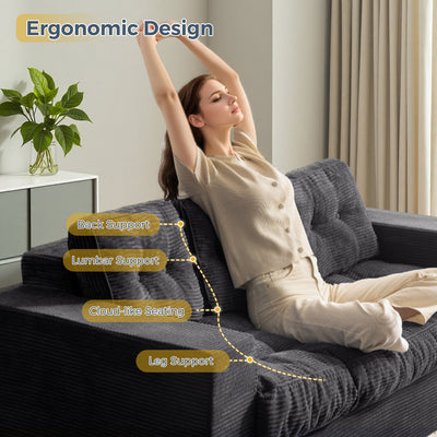 MAXYOYO 3 Seater Couch for Living Room - Boneless Couch, Sofa in A Box, No Assembly Required, Black