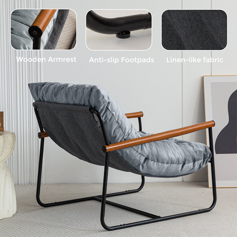 MAXYOYO Accent Chair, Velvet Tufted Armchair with Metal Frame for Living Room (Dark Grey)