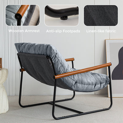 MAXYOYO Accent Chair, Velvet Tufted Armchair with Metal Frame for Living Room (Dark Grey)