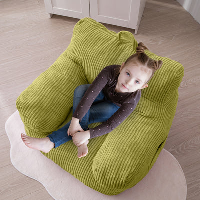 MAXYOYO Kids Bean Bag Chair, Corduroy Bean Bag Couch with Armrests for Children's Room (Green)