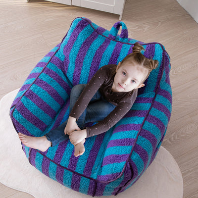 MAXYOYO Kids Bean Bag Chair, Sherpa Bean Bag Couch with Decorative Edges for children's room (Stripe Blue)