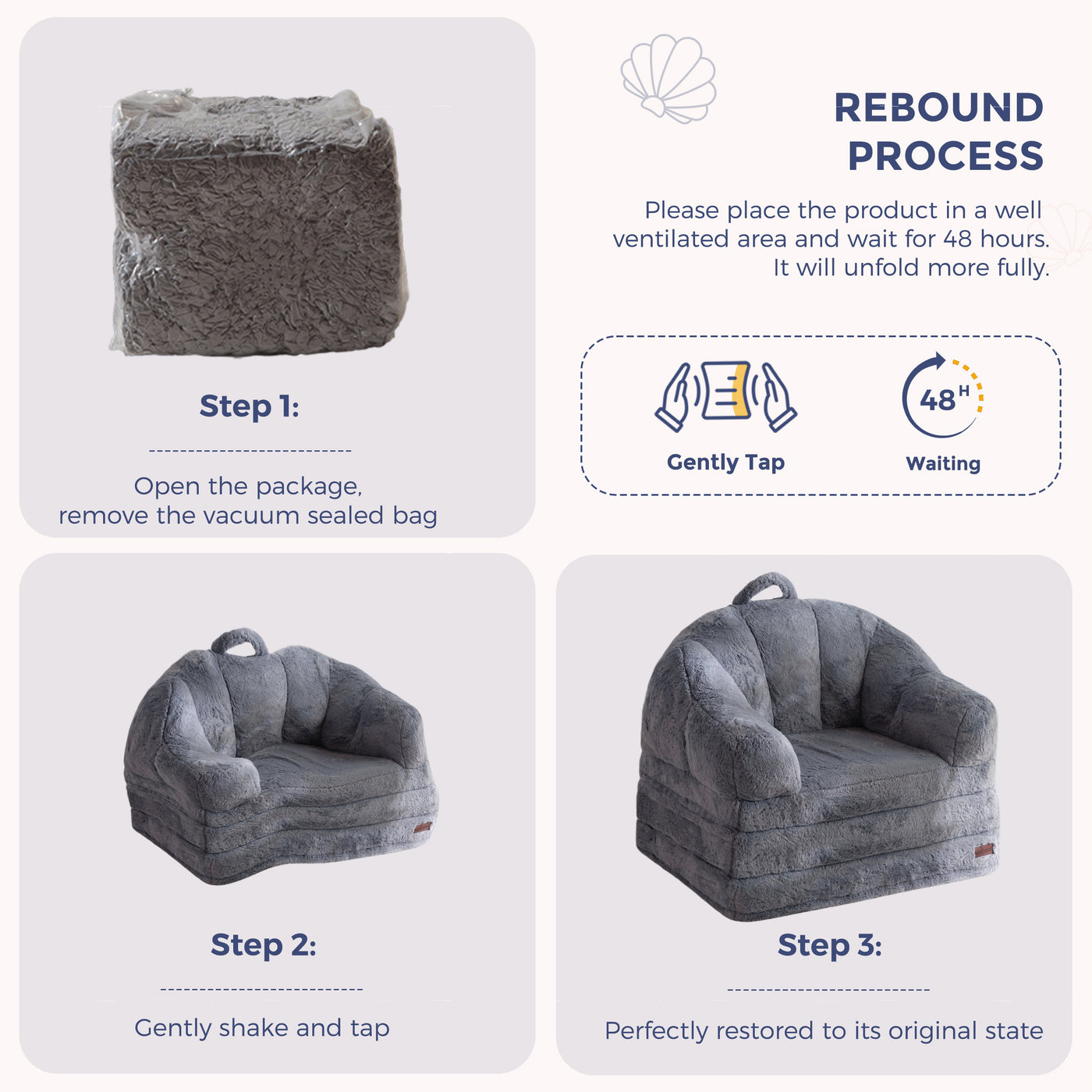 MAXYOYO Folding Sofa Bed, 2 in 1 Convertible Sofa to Lounger Comfy Single Bean Bag Chair for Adults, Floor Sleeper Couch with Handle, Faux Fur Couch Bed for Living Room Bedroom, Grey