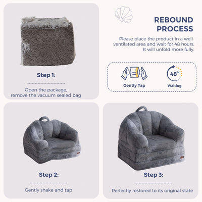 MAXYOYO Folding Sofa Bed, 2 in 1 Convertible Sofa to Lounger Comfy Single Bean Bag Chair for Adults, Floor Sleeper Couch with Handle, Faux Fur Couch Bed for Living Room Bedroom, Grey