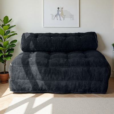 MAXYOYO Corduroy Folding Sofa Bed, Convertible Sleeper Chair with Pillow Foldable Mattress with Back Support(Double), Black