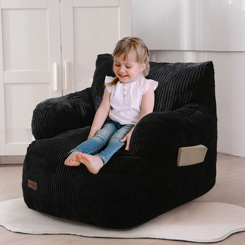 MAXYOYO Kids Bean Bag Chair, Stuffed Toddler Bean Bag Sofa with Filler Bean Bag Chair for Boys and Girls, Black