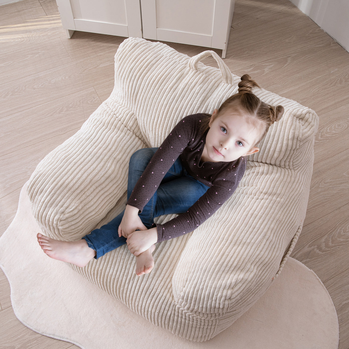 MAXYOYO Kids Bean Bag Chair, Corduroy Bean Bag Couch with Armrests for Children's Room (White)