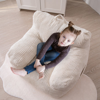 MAXYOYO Kids Bean Bag Chair, Corduroy Bean Bag Couch with Armrests for Children's Room (White)