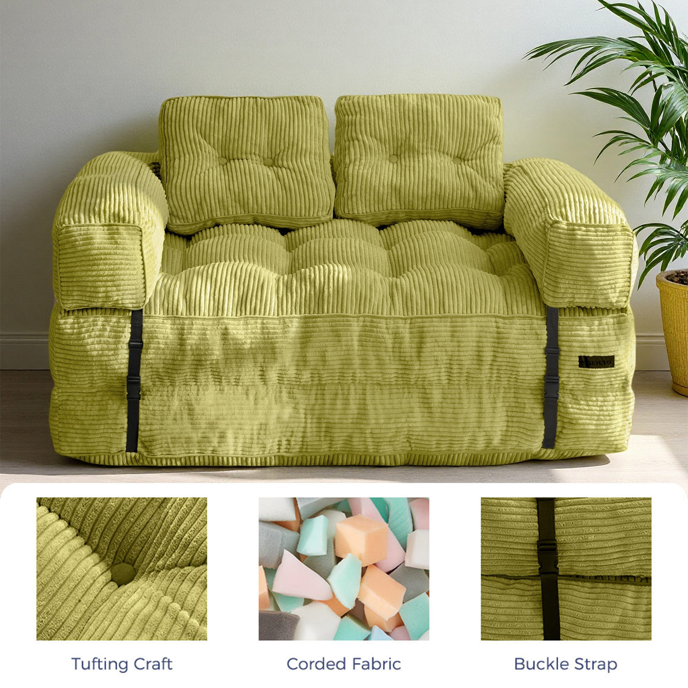 MAXYOYO Folding Sofa Bed with Armrest – 2-Seat Foldable Couch, Green
