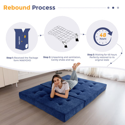 MAXYOYO Tri-Fold Mattress, 6 Inch Tufted Folding Mattress with Chenille Fabric, Portable Queen Size Floor Guest Mat for Adults, Foldable Topper for Camping