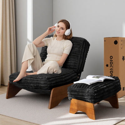 MAXYOYO Adjustable Accent Chair with Ottoman – Soft Padded Lounge Chair Set for Cozy Spaces, Black