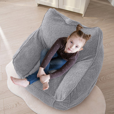 MAXYOYO Kids Bean Bag Chair, Sherpa Bean Bag Couch with Decorative Edges for children's room (Grey)