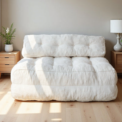 MAXYOYO Corduroy Folding Sofa Bed, Convertible Sleeper Chair with Pillow Foldable Mattress with Back Support(Double), Beige