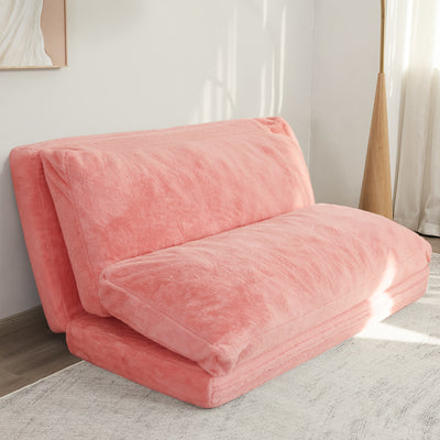 MAXYOYO Bean Bag Folding Sofa Bed, Floor Mattress Extra Thick Floor Sofa with Faux Fur Washable Cover, Pink