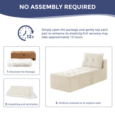 MAXYOYO Modular Sectional Chaise Lounge, Versatile Sofa Chair with Ottoman, Deep Seat Boneless Sofa for Living Room, Tufted Cozy Cloud Couch Lounge with Cushion, No Assembly Required, Beige