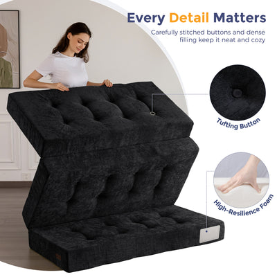 MAXYOYO Tri-Fold Mattress, 6 Inch Tufted Folding Mattress with Chenille Fabric, Portable Queen Size Floor Guest Mat for Adults, Foldable Topper for Camping