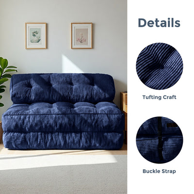 MAXYOYO Corduroy Folding Sofa Bed, Convertible Sleeper Chair with Pillow Foldable Mattress with Back Support(Double), Navy