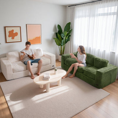 MAXYOYO 3-Seater Faux Fur Sofa – Fluffy Boneless Couch with Pillows in a Box, Faux Fur Lounge, No Assembly