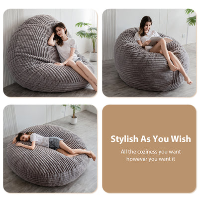 MAXYOYO Giant Bean Bag Chair for Adult, Round Soft Striped Faux Fur BeanBag, Grey