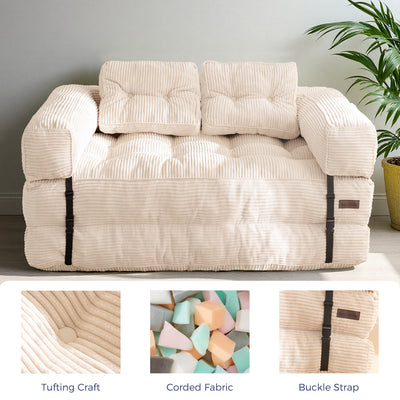 MAXYOYO Folding Sofa Bed, L-Shaped Two-Seat Convertible Sofa Bed with Armrest, Beige