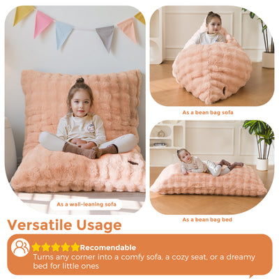 MAXYOYO 3 in 1 Kids Bean Bag Chair Bed, Child Floor Sofa for Gaming, Reading, Faux Fur Floor Mattress with High-Density Foam Filling for Living Room Bedroom
