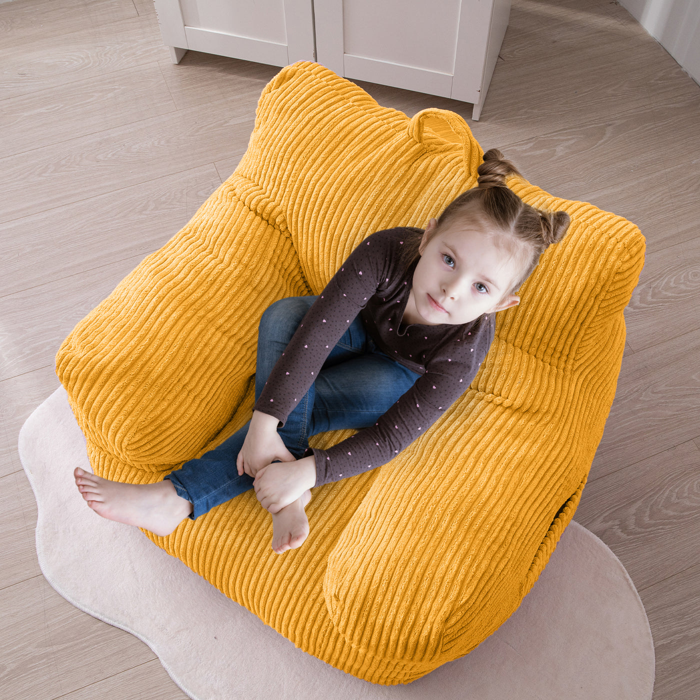 MAXYOYO Kids Bean Bag Chair, Corduroy Bean Bag Couch with Armrests for Children's Room (Yellow)