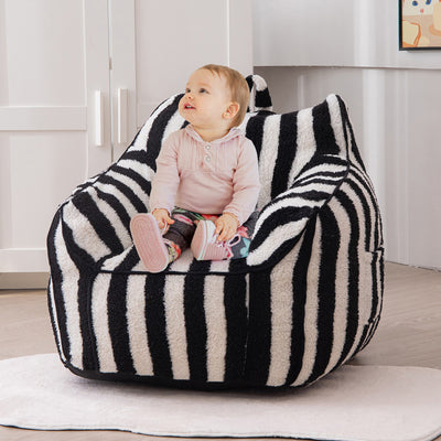 MAXYOYO Kids Bean Bag Chair, Sherpa Bean Bag Couch with Decorative Edges for children's room (Stripe Black)