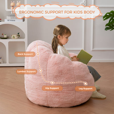 MAXYOYO Kids Bean Bag Chair, Floral Shaped Bean Bag Sofa, Plush Faux Fur Toddler Couch with Petal Backrest for Boys Girls, Stuffed Cozy Sofa for Nursery, Bedroom, Pink