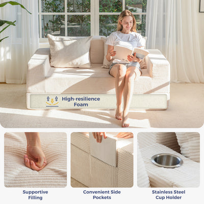 MAXYOYO Loveseat Sofa Bed, 4 in 1 Foldable Floor Sofa Couch in A Box with 2 Cup Holders, Convertible Boneless Couch Folding Recliner Sleeper Chair for Living Room, No Assembly Required