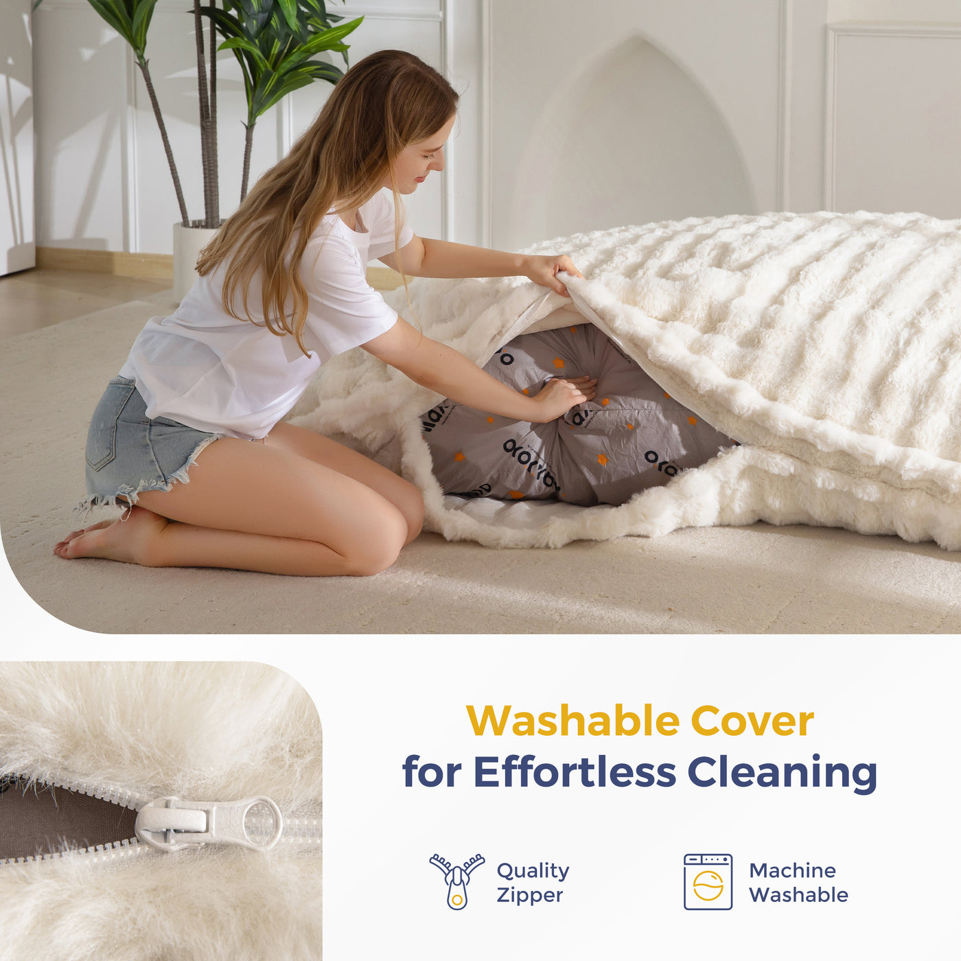 MAXYOYO Giant Bean Bag Chair with Pillow, 3 in 1 Convertible Bean Bag Chair for Adults with Removable Cover, Floor Cushion Stuffed Floor Lounger for Living Room Bedroom, Bubble