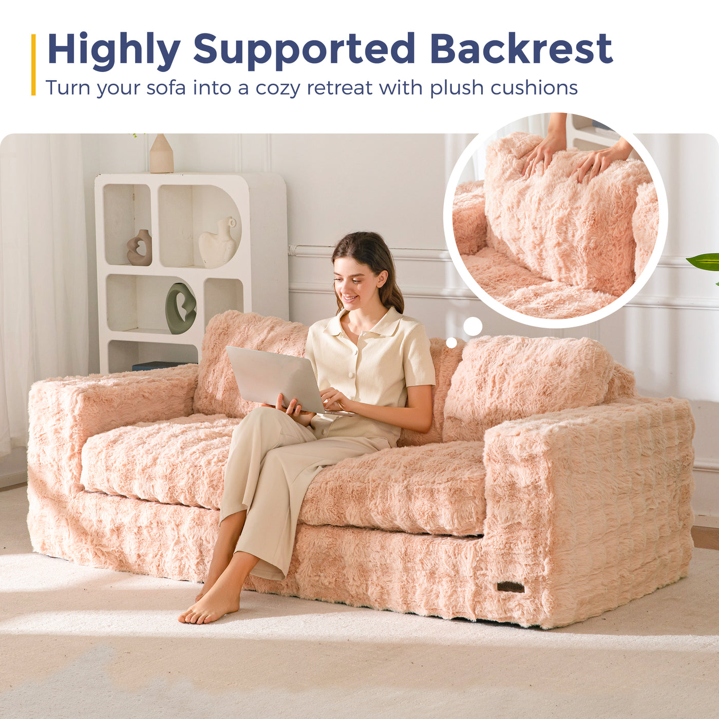 MAXYOYO 3 Seater Sofa for Living Room, Tufted Boneless Couch Bubbled Sofa Couch, Comfy Bean Bag Chair for Bedroom Apartment, No Assembly Needed