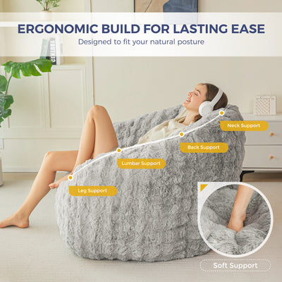 MAXYOYO Giant Bean Bag Chair for Adults, Stuffed Shell-Shaped Large Bean Bag Couch, Cozy Living Room Chair with Filler, Floor Sofa Lazy Sofa for Bedroom Living Room