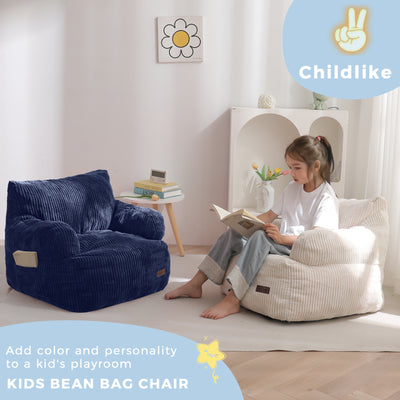 MAXYOYO Kids Bean Bag Chair, Stuffed Toddler Bean Bag Sofa with Filler Cozy for Boys and Girls, Lazy Sofa with Pocket Floor Chair for Gaming, Reading, Navy