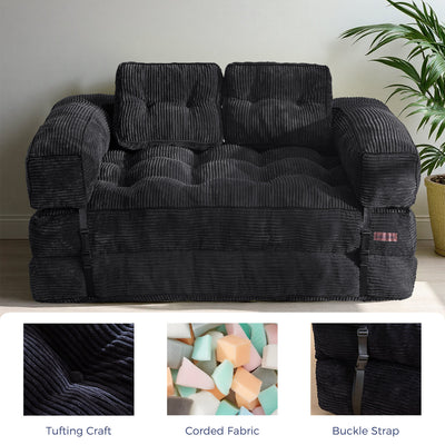 MAXYOYO 2-Seat L-Shaped Sofa Bed – Folding Sleeper Couch with Armrest for Cozy Living, Black