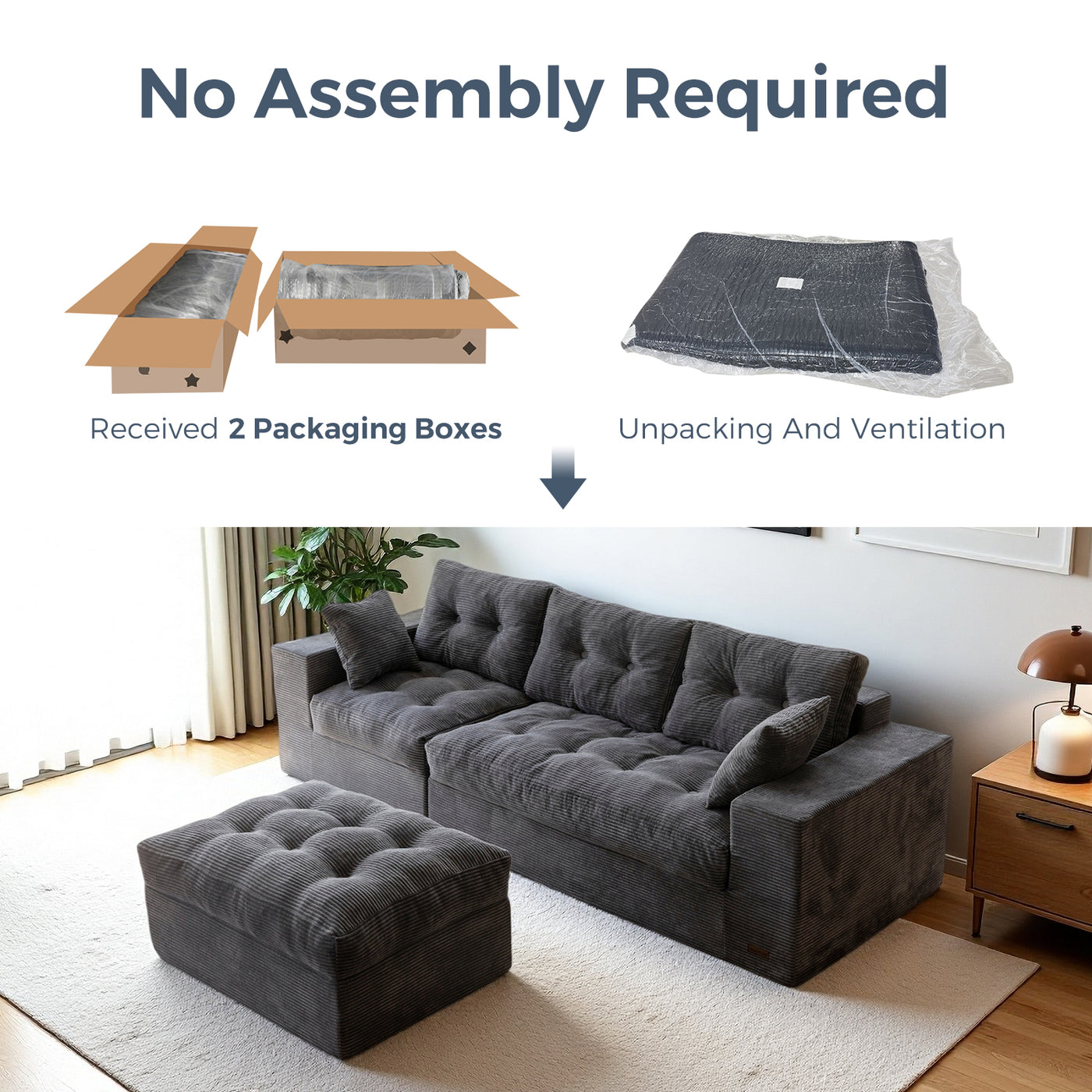 MAXYOYO L-Shaped Sectional Puffinest Modular Sofa – Convertible Ottoman, No-Assembly, 4-in-1 Flexible Layout