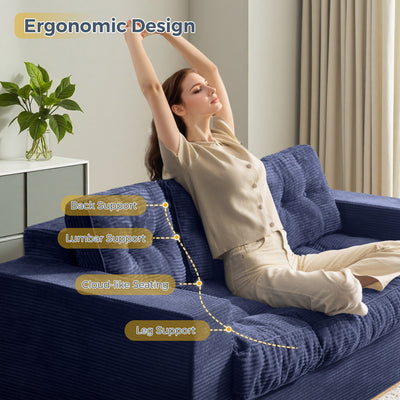 MAXYOYO 3 Seater Couch for Living Room - Boneless Couch, Sofa in A Box, No Assembly Required, Navy
