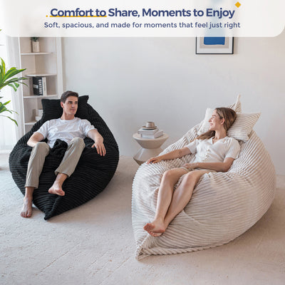 MAXYOYO Giant Bean Bag Chair with Pillow, 3 in 1 Convertible Bean Bag Bed for Adults with Washable Cover, Removable Floor Cushion Stuffed Floor Lounger for Living Room Bedroom, Black