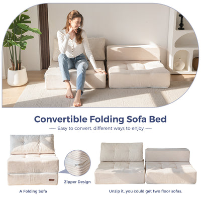MAXYOYO Folding Sofa Bed, Convertible Sofa Bed with High-Density Support Foam for Living Room Bedroom, Beige