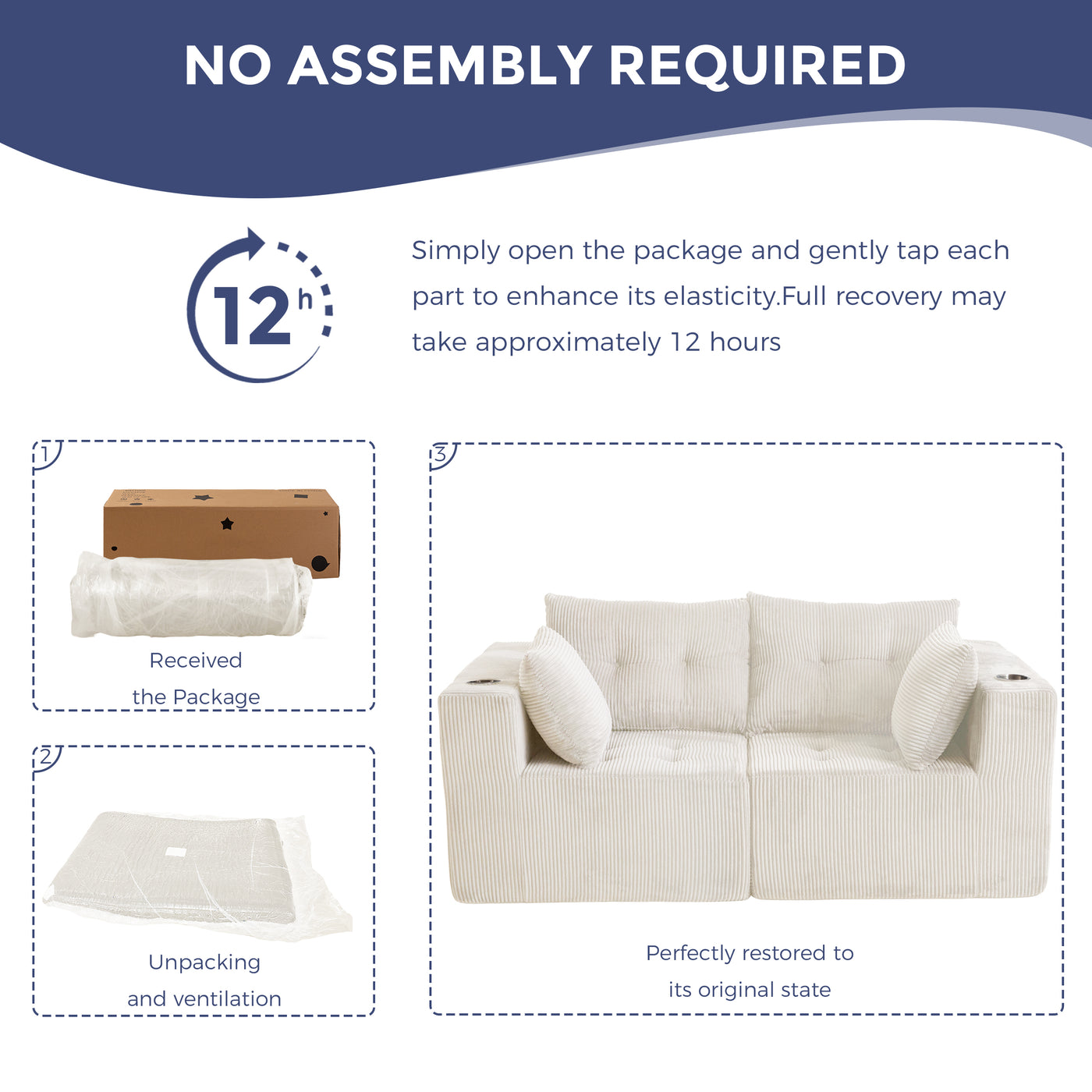 MAXYOYO Modular Sectional Sofa Couch, Loveseat Boneless Cloud Couch for Living Room, Sofa in A Box, Upholstered Cozy Chair with Tufted Craft, No Assembly Required, Beige