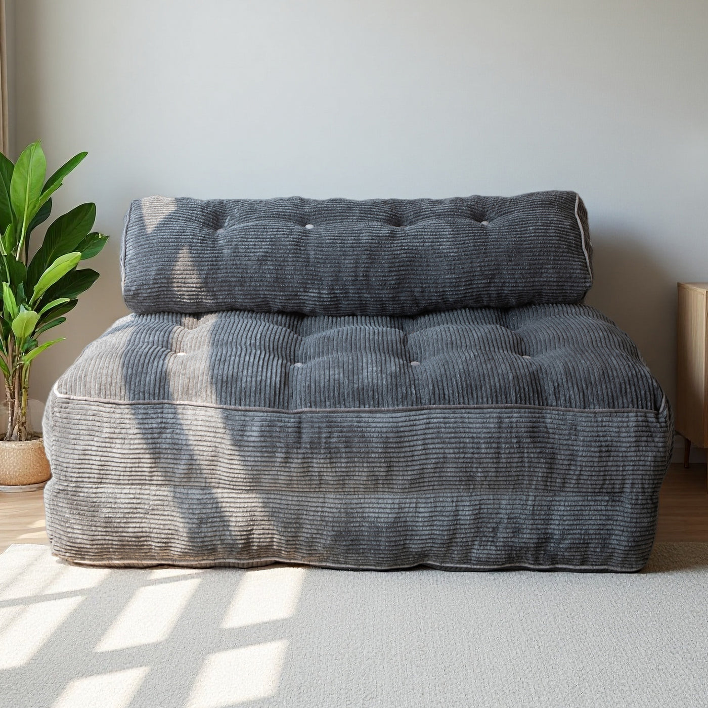 MAXYOYO Corduroy Folding Sofa Bed, Convertible Sleeper Chair with Pillow Foldable Mattress with Back Support(Double), Dark Grey