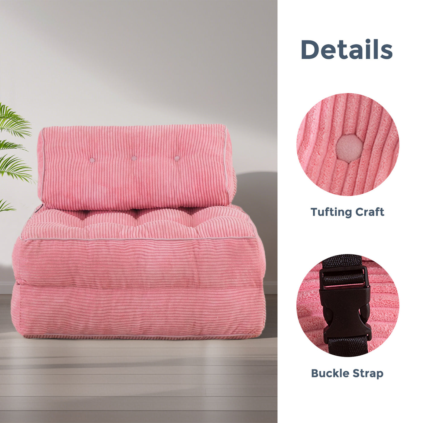 corduroy bean bag folding sofa#color_pink