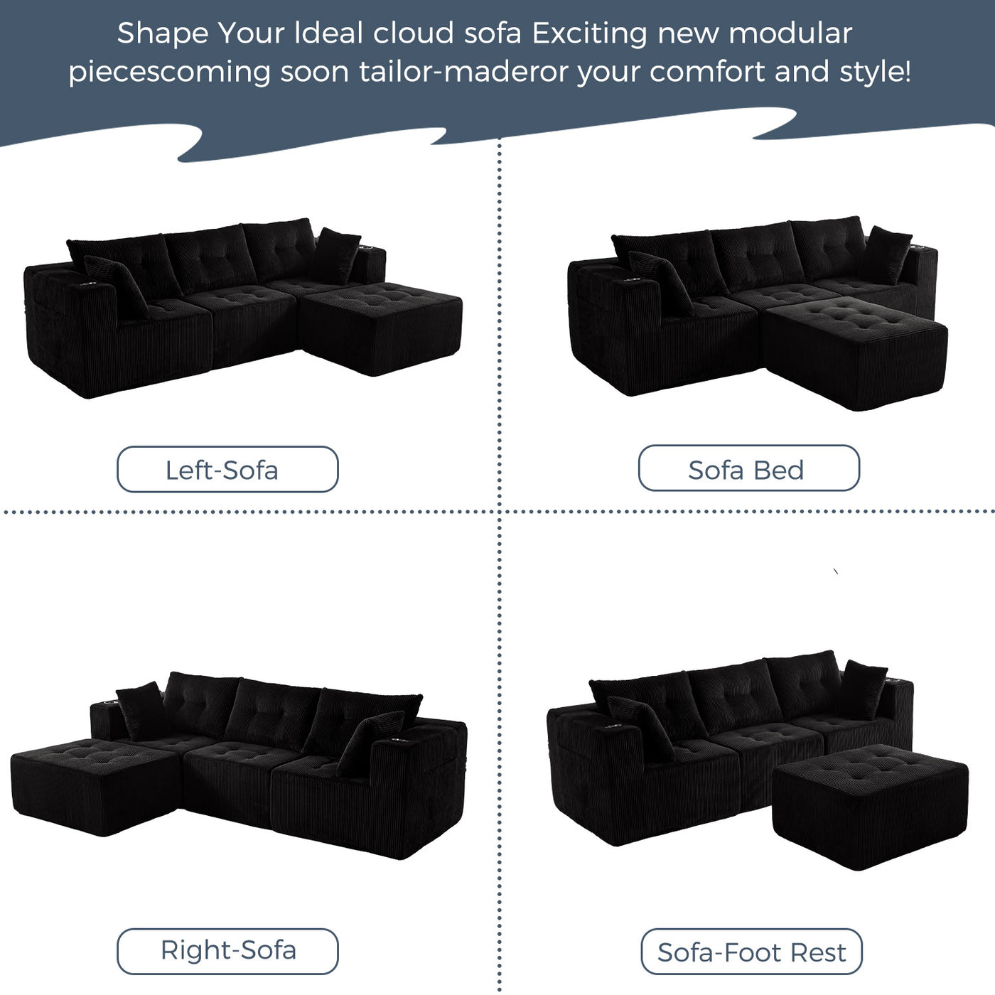 L Shaped Modular Sofa #color_black