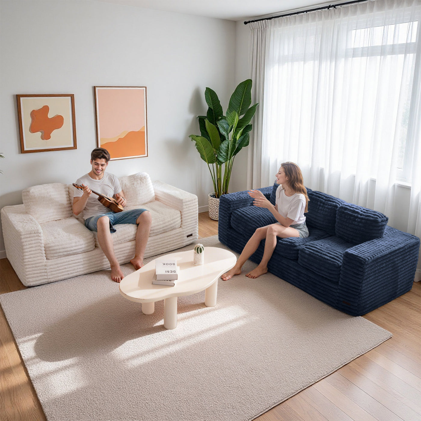 MAXYOYO 3-Seater Faux Fur Sofa – Fluffy Boneless Couch with Pillows in a Box, Faux Fur Lounge, No Assembly