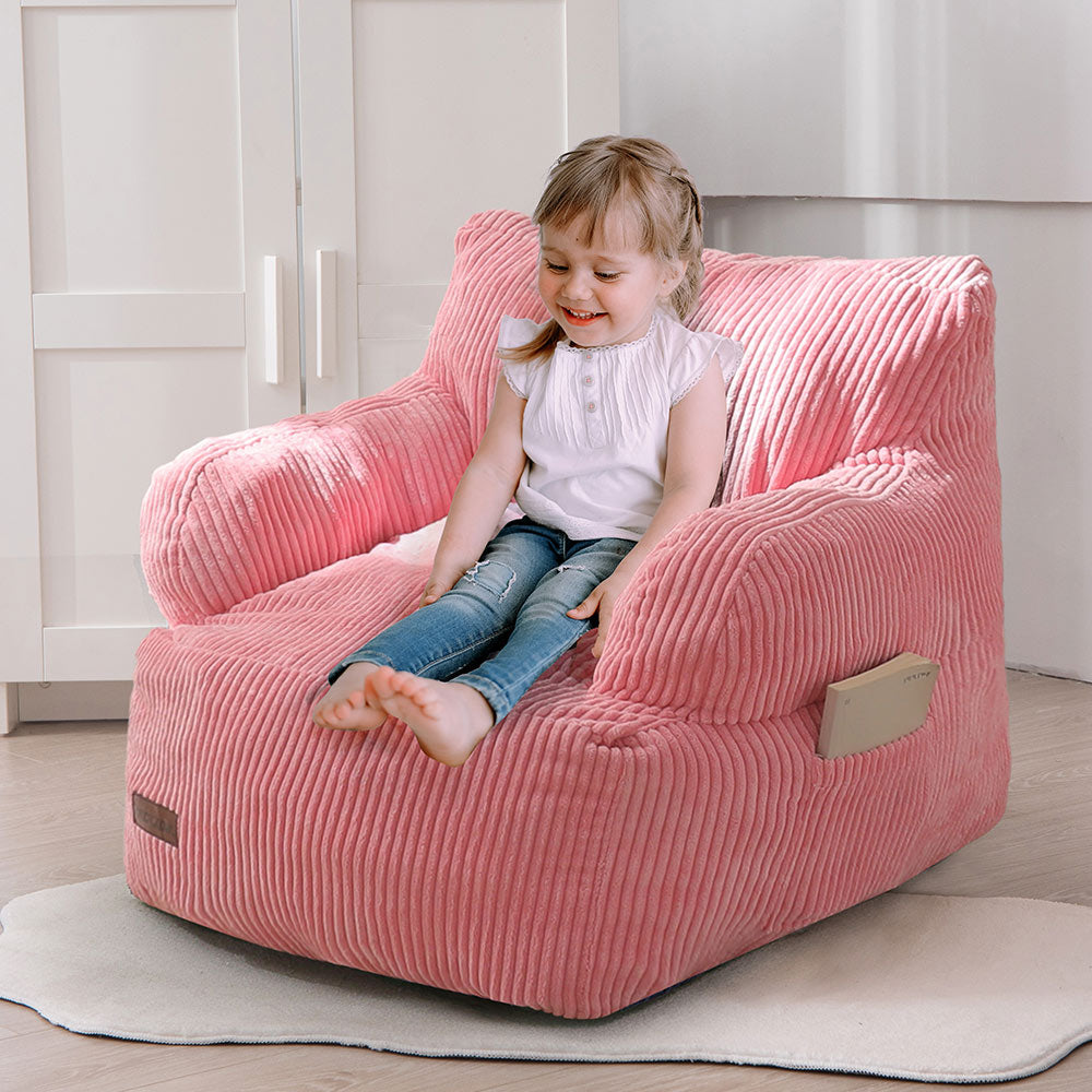MAXYOYO Kids Bean Bag Chair, Stuffed Toddler Bean Bag Sofa with Filler Bean Bag Chair for Boys and Girls, Pink