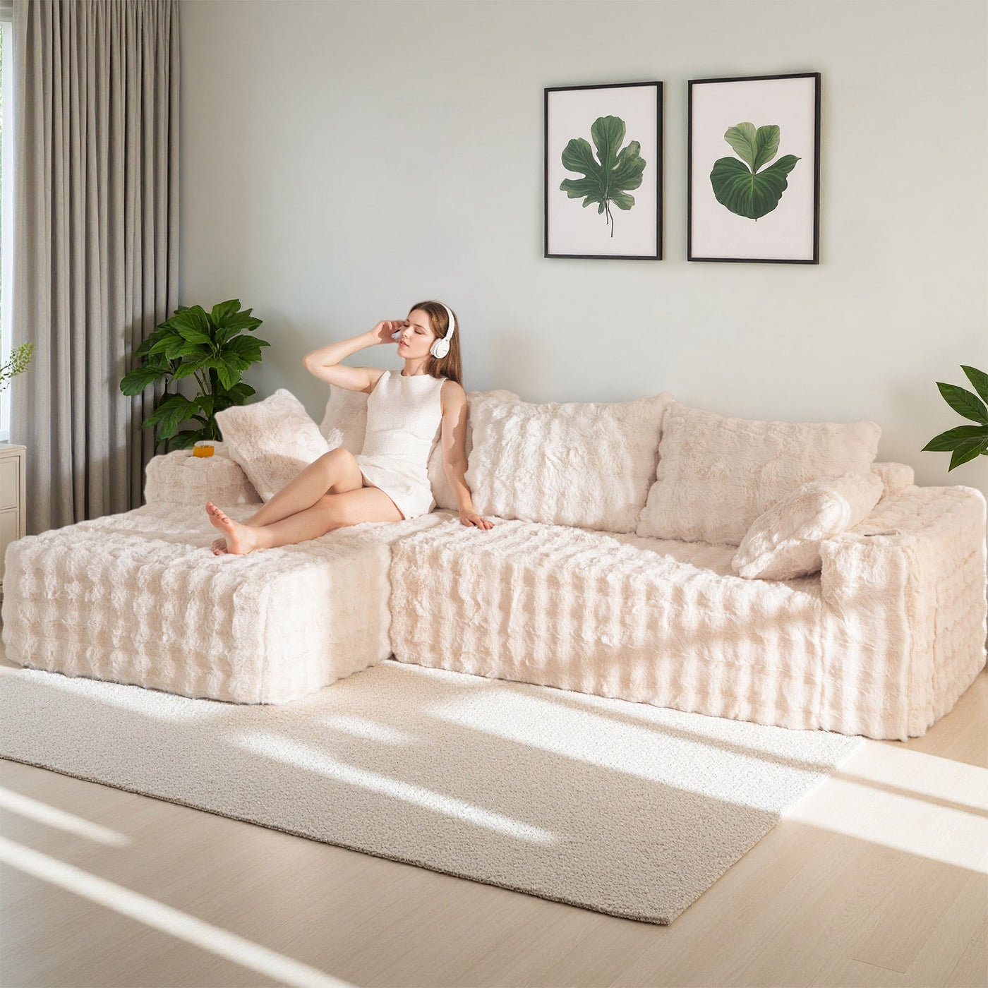 MAXYOYO Bubble 104" Modular Sectional Couch with L-Shape Chaise, Modern Boneless Couch for Living Room, Sofa in A Box
