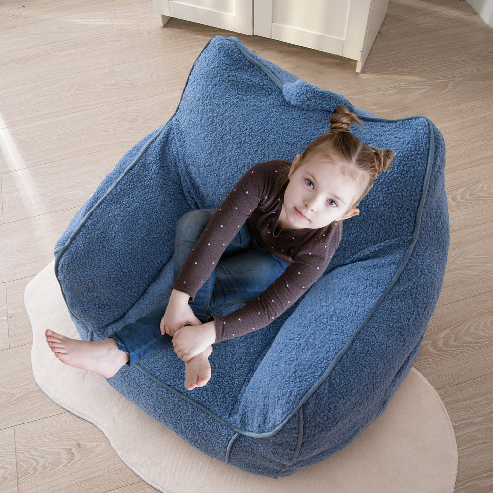MAXYOYO Kids Bean Bag Chair, Sherpa Bean Bag Couch with Decorative Edges for children's room (Blue)