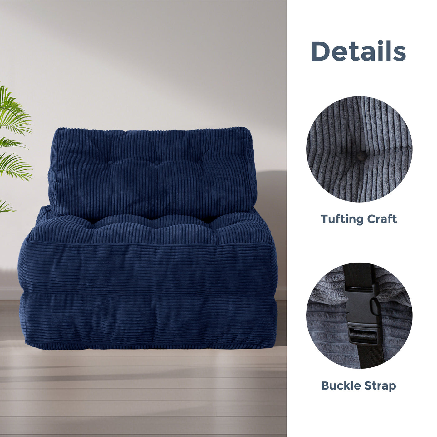 corduroy bean bag folding sofa#color_navy