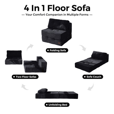 MAXYOYO Folding Sofa Bed, Convertible Sofa Bed with High-Density Support Foam for Living Room Bedroom, Black